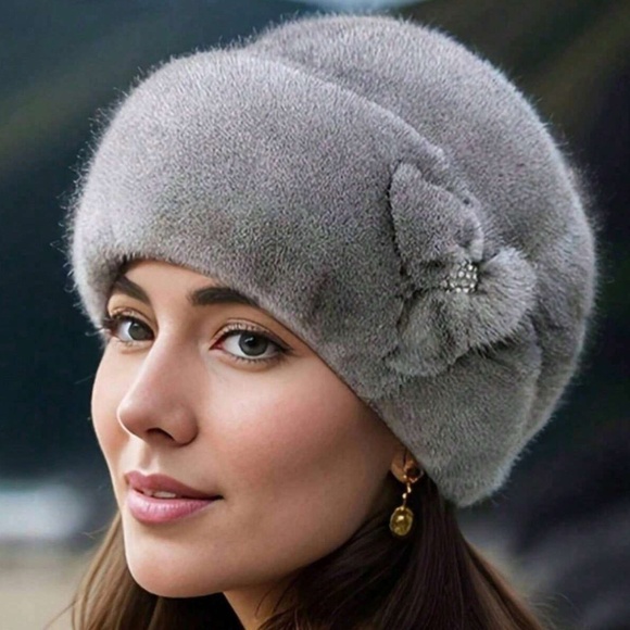 Cozy Fuzzy Floral Detail Winter Hat - Picture 2 of 4